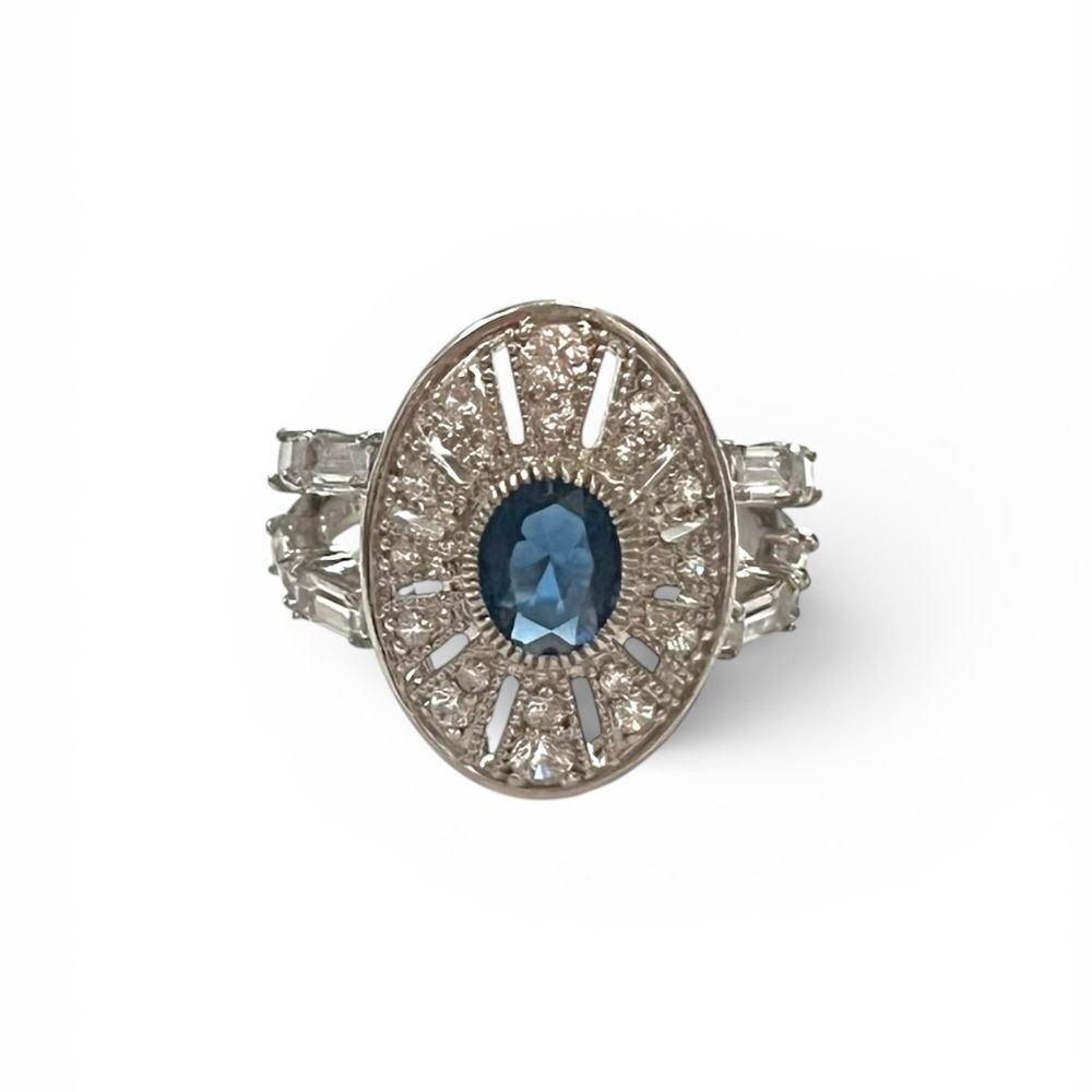 Bomb Party Silver Rhodium Sapphire CZ Ring